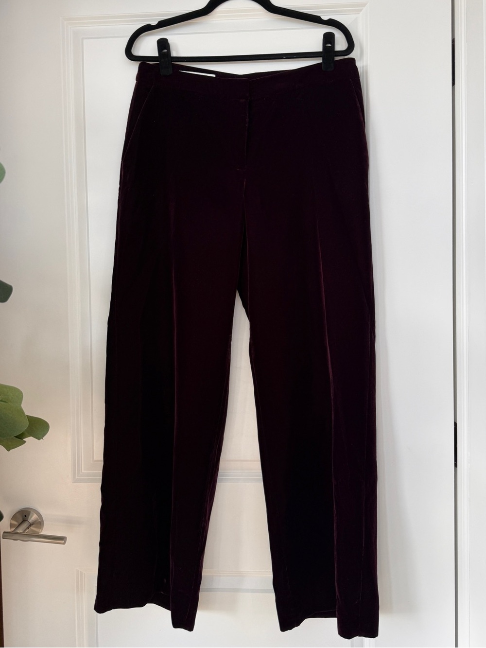 Zara Velvet Wide-Leg Pants in Deep Plum - Size L